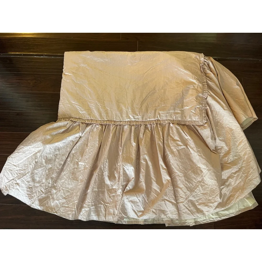 Vtg Anne Gish Pink Iridescent DeLorme Silk Twin Comforters Set of 2, 22” Ruffle